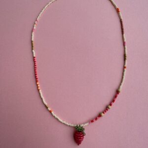 naszyjnik z truskawką, ręcznie robiony naszyjnik z owocem