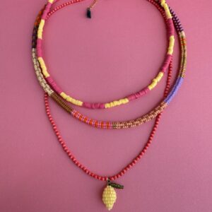 okrągły dwukolorowy naszyjnik, ręcznie szyty, naszyjnik z cytrynką