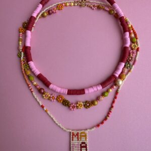 okrągły naszyjnik dwukolorowy, naszyjnik z kwiatuszkami, naszyjnik mama