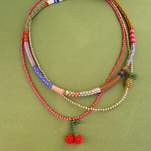 ręcznie szyty naszyjnik, naszyjnik z ananaskiem, naszyjnik z wisienkami